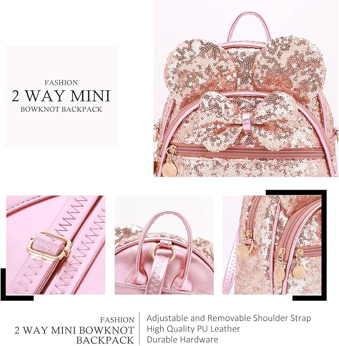 KL928 Girls Mini Backpack Bowknot Polka Dot Cute Small Daypacks Convertible Shoulder Bag Purse for Women