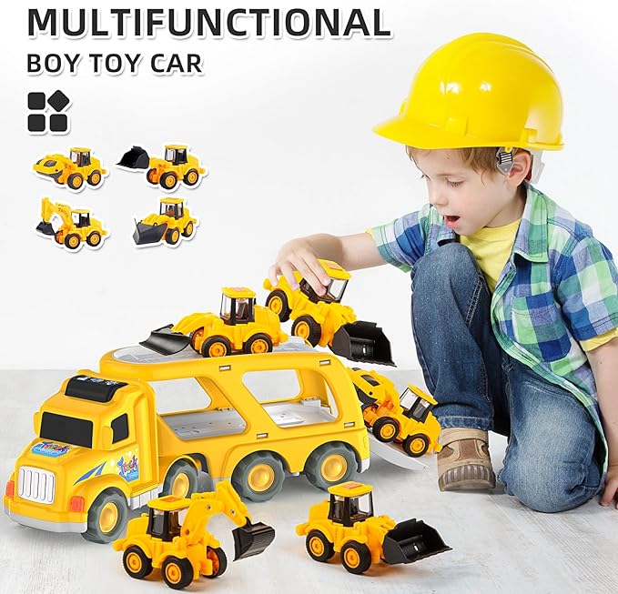 Veslier Construction Truck Toys for Boys Girls Age 3 4 5 6 Years Old，Carrier Transport Trucks for Kids 3-4 3-5 Year Old，Christmas Birthday Gift Toddler Toys.