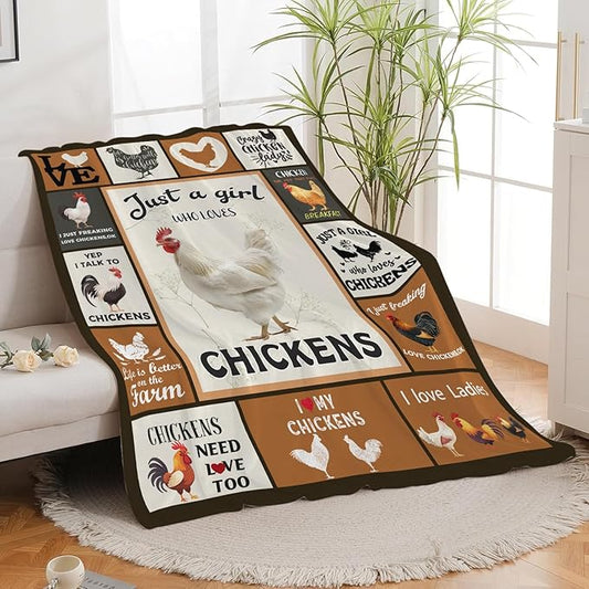 Chicken Blanket Rooster Chicken Throw Blanket Gifts for Girls Women Kids Boys Adults Men Super Soft Cozy Plush Fluffy Fuzzy Fleece Blanket Home Decor 60''X80''
