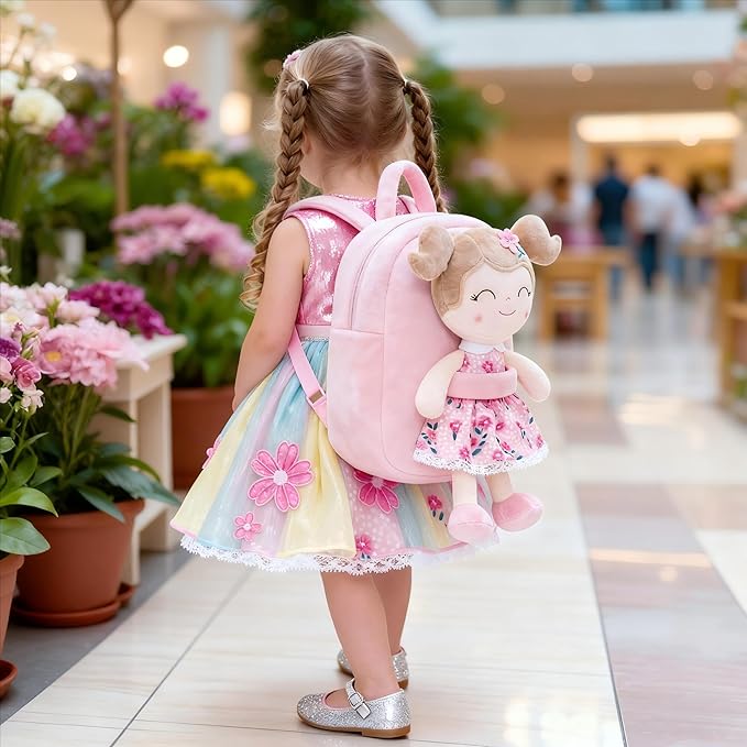 Gloveleya Toddler Backpack Baby Girl Gift Plush Bag Diaper Bag Plush Printed Sakura Backpack