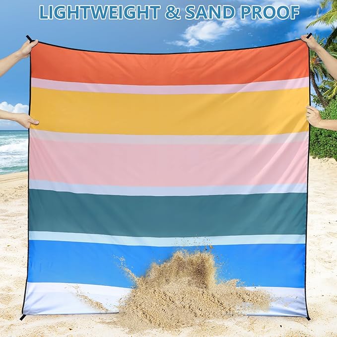 Beach Blanket Waterproof Sandproof Beach Mat 79" X 83"/10'x9'for 2-8 Adults Quick Drying Outdoor Picnic Mat Beach Accessories for Travel, Camping, Hiking