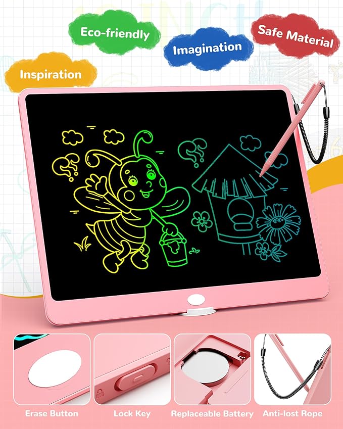 KOKODI LCD Writing Tablet, 16 Inch Colorful Toddler Doodle Board Drawing Tablet, Erasable Reusable Electronic Drawing Pads, Educational and Learning Toy for 3-6 Years Old Boy and Girls