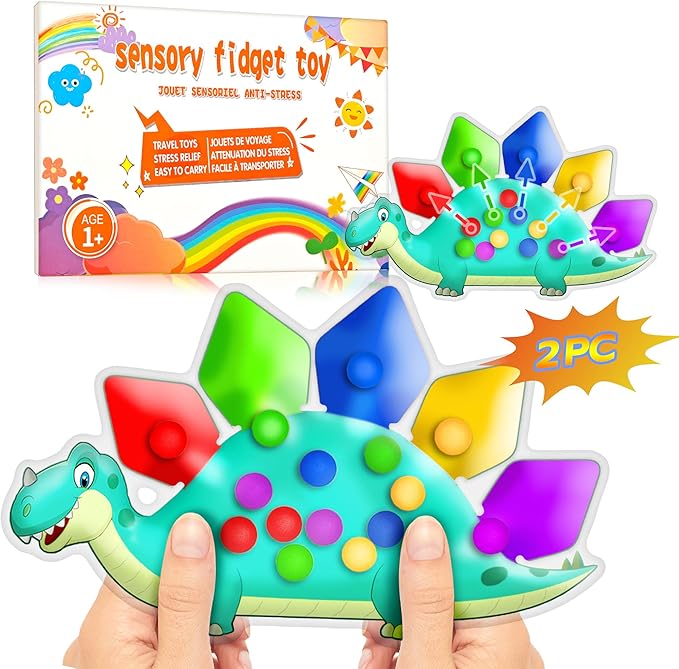 2PC Dinosaur Color Sorting Sensory Toys, Montessori Toys for Toddler Fine Motor Skill Game Learning Activities Quiet Calm Down Fidgets for Classroom Stocking Stuffers for 3 4 5 Year Old Boy Travel Toy