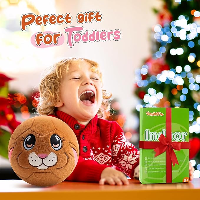 Silent Indoor Soccer Balls for Toddlers 1-3, Inflatable Soft Plush Baby Toddler Soccer Ball Toys Gifts for Kid 3-5 Year Old Boy Girl First Birthday Gift (Eared Bunny, Pump Include)