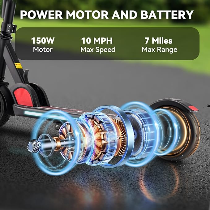 Caroma Electric Scooter for Kids Ages 6-14, 150W/180W Motor,10 MPH Max Speed & 7 Miles,Adjustable Height & Speed,Colorful Lights,LED Display,Foldable Kids Electric Scooter 132 Lbs Max Load