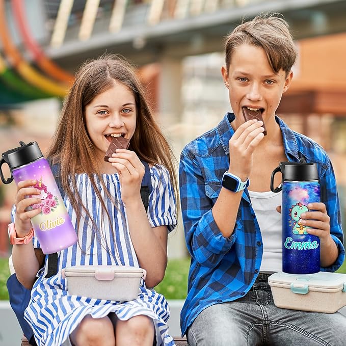 Personalized Water Bottles for School Custom Water Bottle for Kids with Name 18oz Insulated Sport Stainless Steel Cup with Straw Lid Customized Easter Birthday Back to School Gifts for Boys Girls