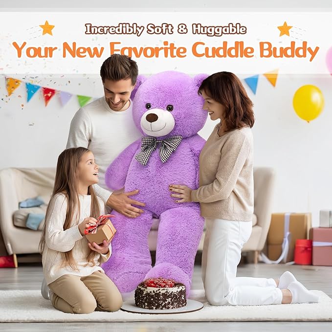 MorisMos Bow Tie Giant Teddy Bear 4 Feet, 47inch Stuffed Animal Big Teddy Bear Plush, Classic Girlfriend Boyfriend Gift on Birthday, Violet