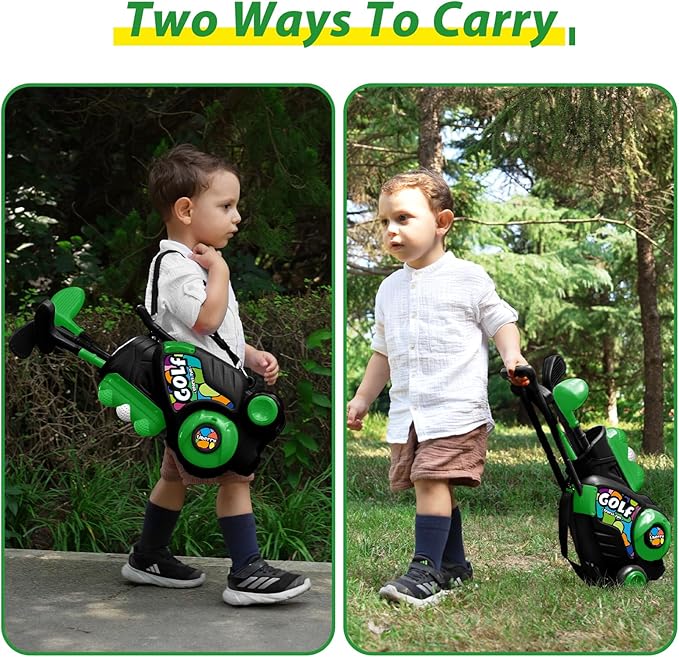 Liberry Toddler Golf Set for Age 2 3 4 5 Boys Girls, Upgraded Kids Golf Cart with Putting Mat & Cornhole Board, Outdoor Indoor Sports Toys for Birthday, Black