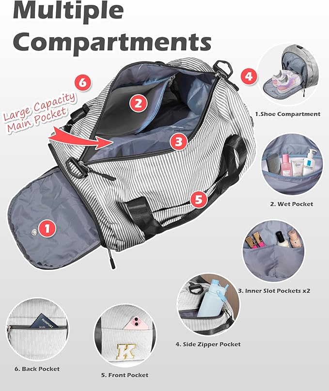 6 Year Old Girl Birthday Gifts, Girls Travel Duffle Bag, Kids Initial Overnight Bags with Shoe Compartment, Monogram Weekender Bag with Makeup Pouch, Gift Ideas for Niece Sister (Letter W)