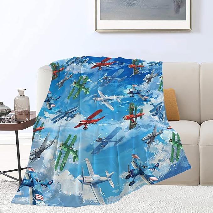 Airplane Blanket Cute Aircraft Plane Throw Blanket Gifts for Girls Women Kids Boys Adults Men Super Soft Cozy Plush Fluffy Fuzzy Fleece Blanket Home Decor 50''X60''