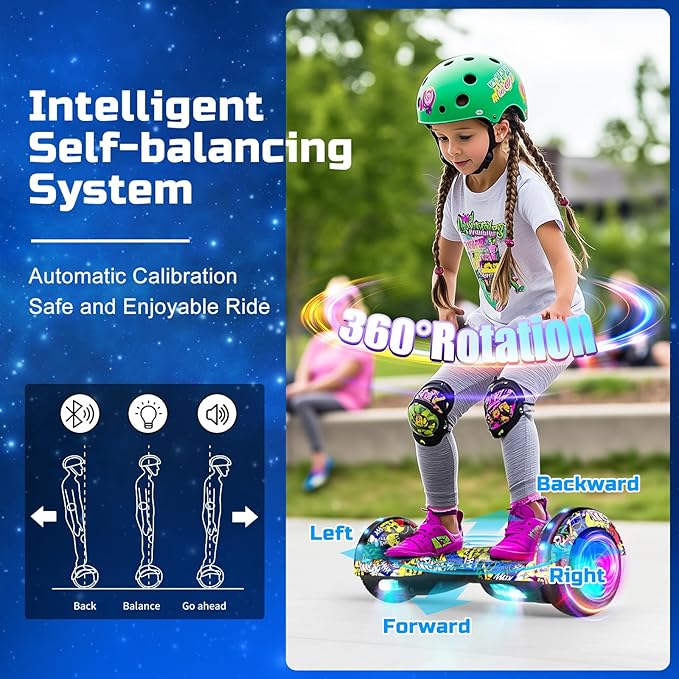 Scooter with Seat Attachment for Kids Adults, 6.5'' 8.5''Balancing Scooter with Bluetooth Speakers & Colorful LED Light with Kart