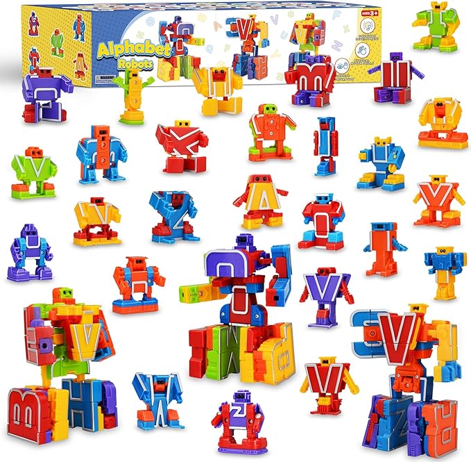 Toys Gifts for 3 4 5 6 Years Old Toddler Boys Girls,26 Alphabet Robots ABC Letters Educational Learning Blocks for Kids,Alphabots Deformation STEM Fine Motor Skill Birthday Gifts for Preschool Age 3+