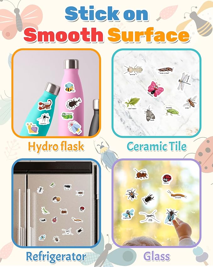 Benresive Reusable Sticker Book for Toddlers 2-4 Years, Fun Travel Stickers for Kids, Waterproof Sticker Books for Toddlers 1-3, Crafts Activities for Toddler 1-3 2-4 3-5 - Insect