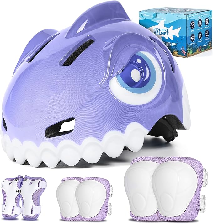 Bike Helmet for Kids 3-5-8 Toddler Bike Helmet Animal 3D Cartoon Boys Girls Safety Adjustable Kids Helmet and Pads Set for Cycling Scooter Skateboard