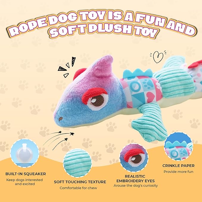 Squeaky Dog Toys Stuffed Plush Pet Toy, Eliminates Boredom for Small Medium Breed, Chewing and Playing Tug of War to Keep Them Busy (Chameleon)