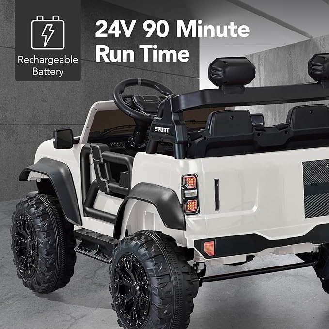 Best Choice Products Kids 24V 2-Seater Electric Ride On Car Truck w/ 132lb Weight Capacity, Parent Control, Bluetooth, LED Lights - White