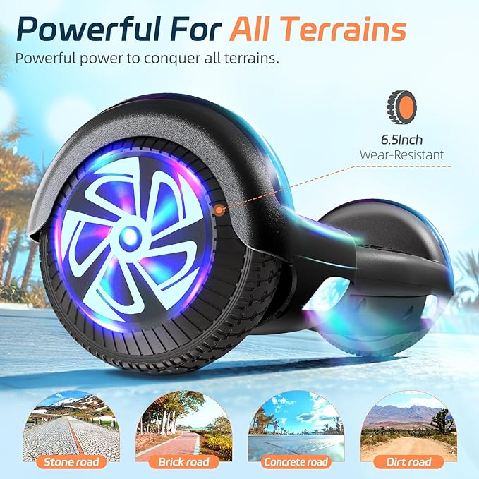 Scooter with Bluetooth Corlorful LED Lights, 6.5" Wheels, Dual 300W Motor Scooter for Kids Girls Boys Adults, All Ages