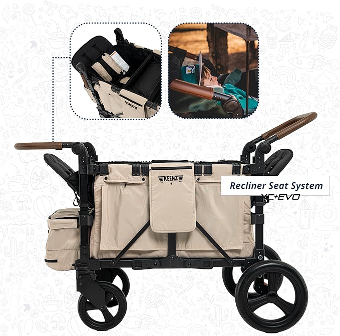 Keenz XC EVO - Luxury Comfort Stroller Wagon | Foldable 2 Passenger with Adjustable Canopy | Mocha