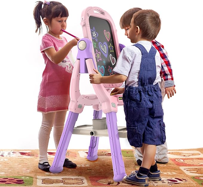 Easel for Kids, Toddler Art Easel Adjustable Standing, Magnetic Double Sided Easel with Painting Accessories, Birthday Gift for Girls Age 3+