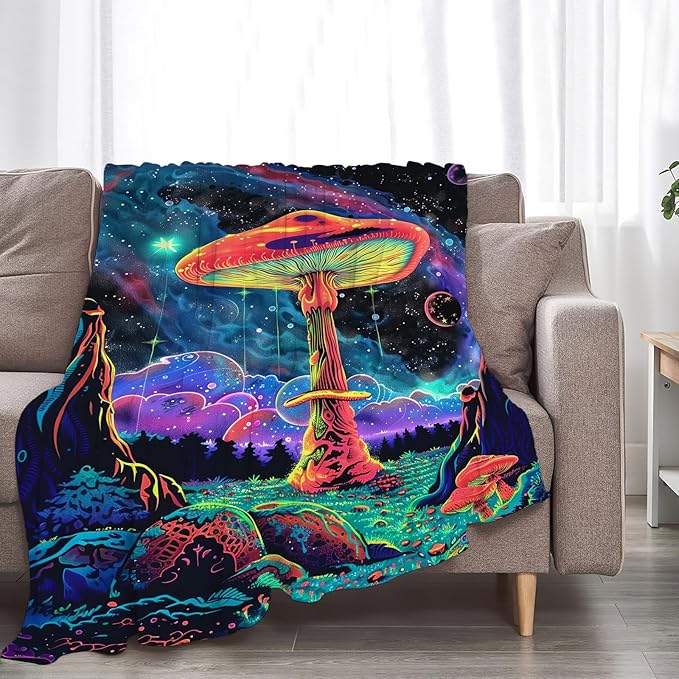 Mushroom Blanket Fleece Soft Warm Plush Mushroom Galaxy Throw Blanket Lightweight Plush Fuzzy Cozy Blankets for Lover Kids Adult Suitable for Couch Sofa Bed 80"X60"