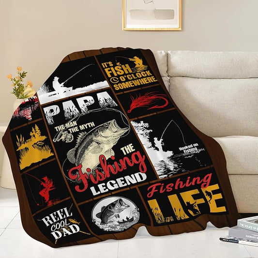 Fish Throw Blanket Fishing Stuff Gifts for Kids Girls Boys Adults Women Men Soft Cozy Warm Plush Fluffy Fuzzy Fleece Blanket Decor 50''X60''