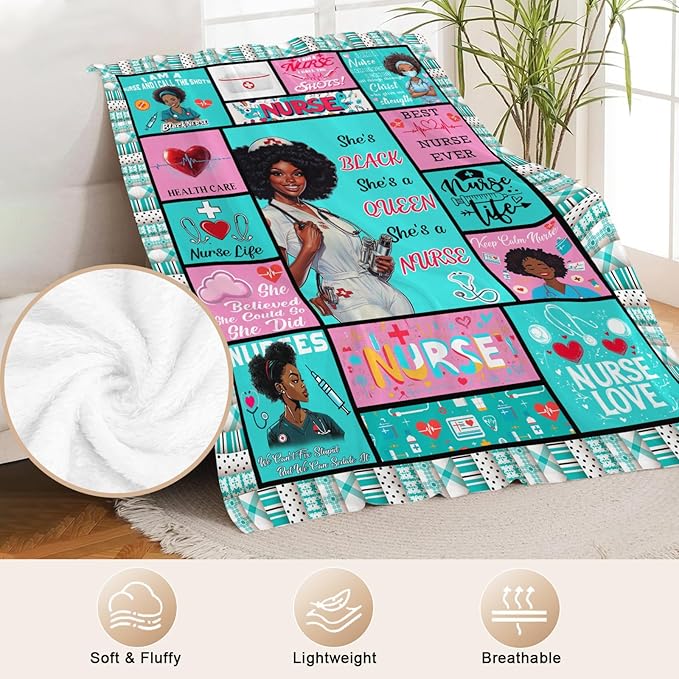 Nurse Blanket Gifts for Black Women Ultra Soft Nursing Blanket Lightweight Cozy Fleece Blankets Gift for Couch Sofa Bed 50" x 40"