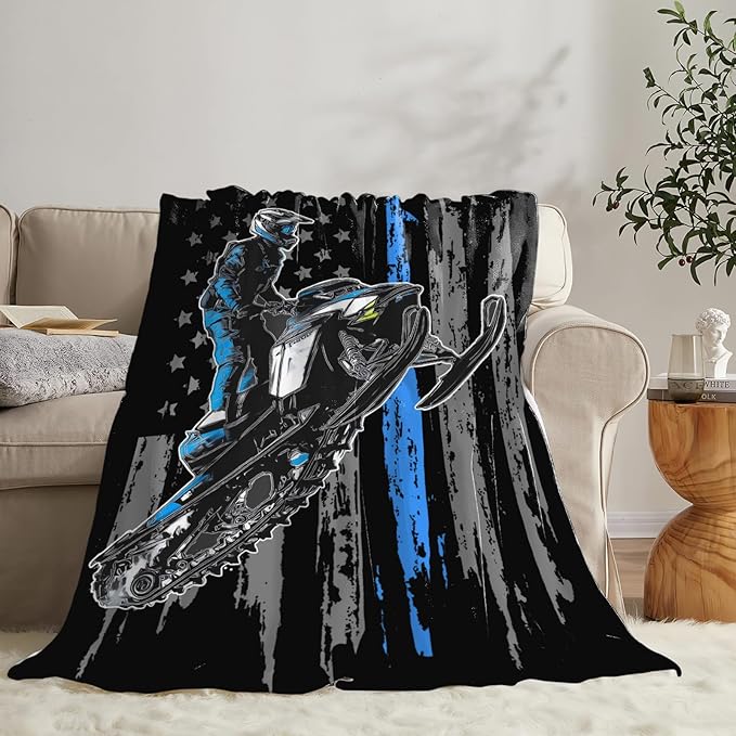 Snowmobile Blanket Gifts for Girls Boys Skiing Sports Throw Blankets Cozy Plush Fleece America Flag Flannel Fuzzy for Men Women 50"X40"