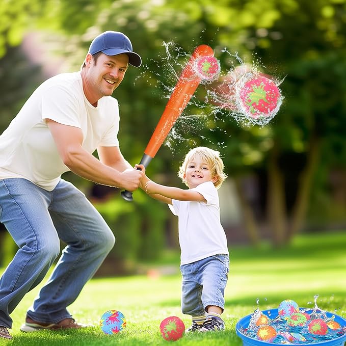 Baseball Toys for Kids 3-5: Baseball Set with 2 Bats and 8 Oversized 7CM Water Absorbing Balls Toddler Baseballs for Boys 3-5 Summer Outdoor Play Toy for Boys & Girls Baseballs Kids Gifts