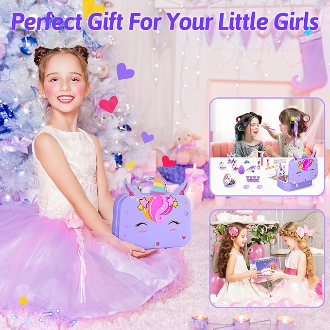 Little Girls Makeup Kit, Pretend Make Up for Kids, Princess Play Makeup Set, Toddler Toy Real Washable Cosmetic Set & Nail Kit Birthday Gift for Ages 3 4 5 6 7 8 9 10-12 Year Old, Light Purple