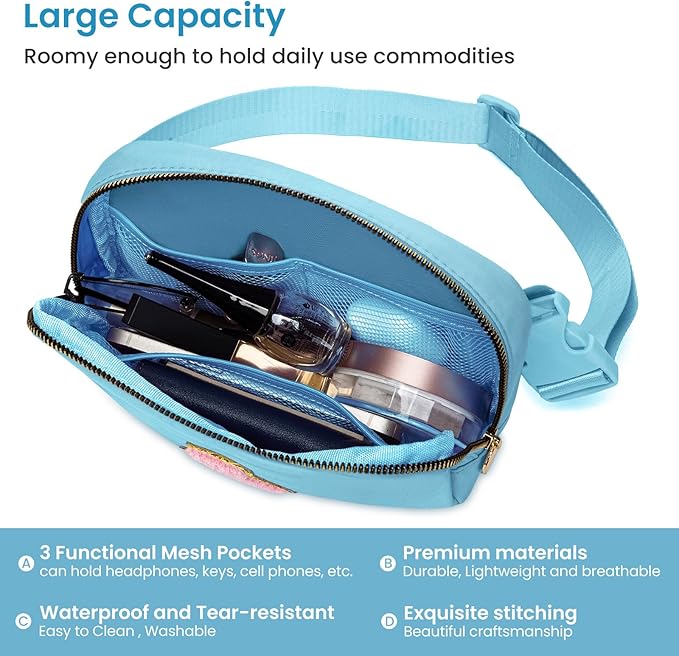 Belt Bag Crossbody Bags Initial Fanny Waist Pack Cross Body Purse for Tween Preteen Teenager Girls, 4 5 6 7 8 9 10 11 Year Old Daughter Niece Stepdaughter Birthday Gifts Trendy Stuff Gift (Blue,I)