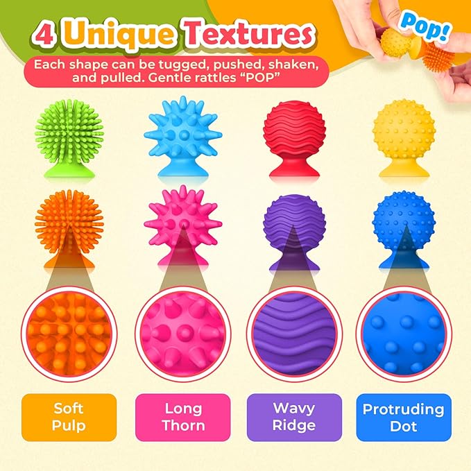 Sensory Fidget Toys Kids Adults ：20 Pack Textured Suction Cup Sensory Toys for Kids with Autism- Bulk Fidgets for Students Classroom Prize-Squishy Bath Calm Down Corner Supplies for Boys Girls Gifts
