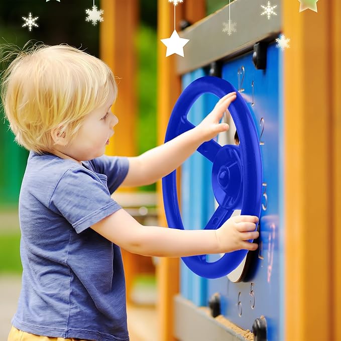 2 Pack Steering Wheel Playset Plastic Pirate Ships Wheel with Mounting Tools for Kids Playground Outdoor Gym (Blue, Yellow)