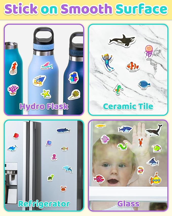 Benresive Reusable Sticker Book for Toddlers 2-4 Years, Fun Travel Stickers for Kids, Waterproof Sticker Books for Toddlers 1-3, Crafts Activities for Toddler 1-3 2-4 3-5 - Ocean World