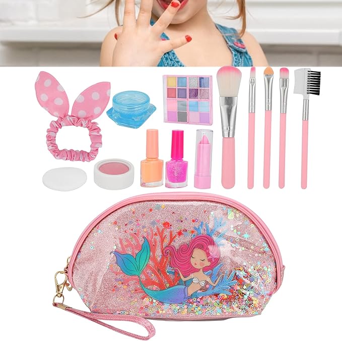 Brrnoo Kids Makeup Kit Makeup Set for Girls Portable Storage Box Bright Colors ABS Material Princess Party Play Date Toys