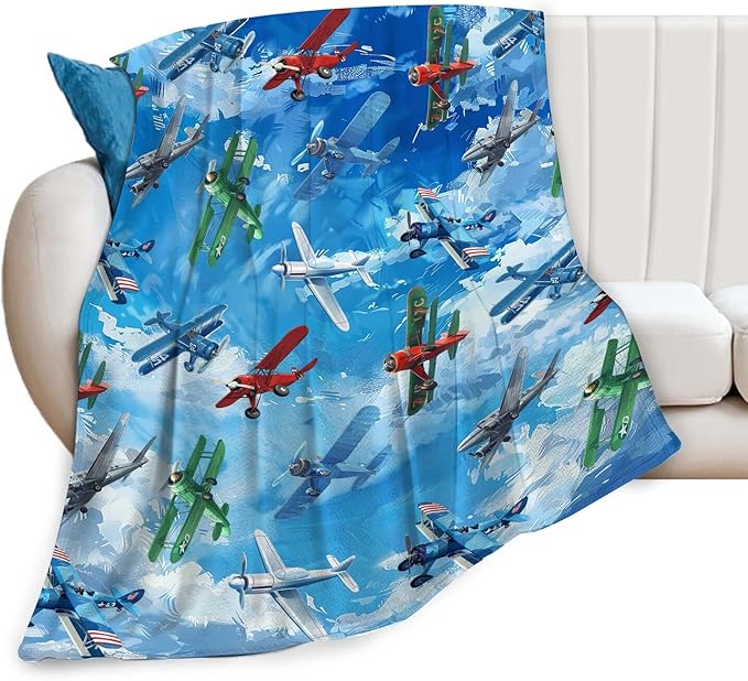 Airplane Blanket Cute Aircraft Plane Throw Blanket Gifts for Girls Women Kids Boys Adults Men Super Soft Cozy Plush Fluffy Fuzzy Fleece Blanket Home Decor 50''X60''