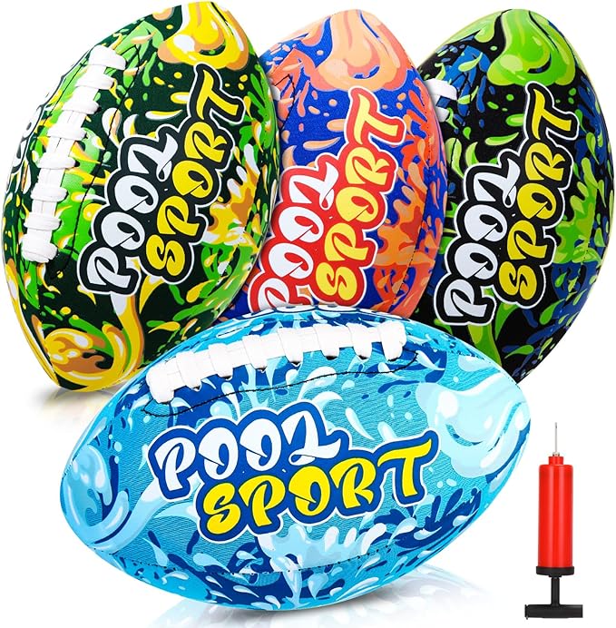 4 Pieces Swimming Pool Waterproof Football 9 Inch Summer Pool Toys Beach Outside Water Toys for Kids Teens Adults Water Swimming