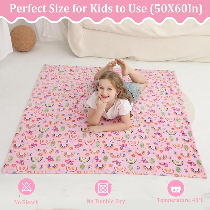 Softan Kids Throw Blanket for Girls & Boys, Warm Soft Toddler Fleece Blankets for Sofa Couch Bed， Cozy Fuzzy Plush Flannel Kids Throw Blanket for Daycare & School - Colorful Rainbow 50x60 inches