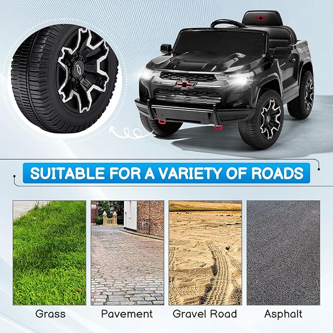 Winado Licensed Chevrolet Colorado Electric Car for Kids, 12V Ride on Toys for Toddlers with Remote Control, Battery Powered Electric Car Ride On Vehicle w/Bluetooth, Soft Start, LED Lights - Black