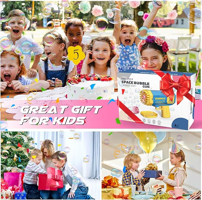 Dolanus Bubble Gun 2 Pack with 2 Bottles Bubble Solution, 40-Hole Light Up Dip Bubble Machine for Kids, Bubble Toy for 3 4 5 6 7 8 Years Old Boys Outdoor Indoor Kid Birthday Wedding Party(2*Pink)