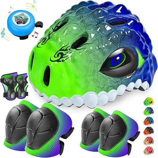 Toddler/Kids Bike Helmet Set for Boys Girls 3D Adjustable Kids Helmet Protective Gear Set Knee Elbow Wrist Pads and Multi-Sports Skateboard Scooter Cycling Roller Balance Bike