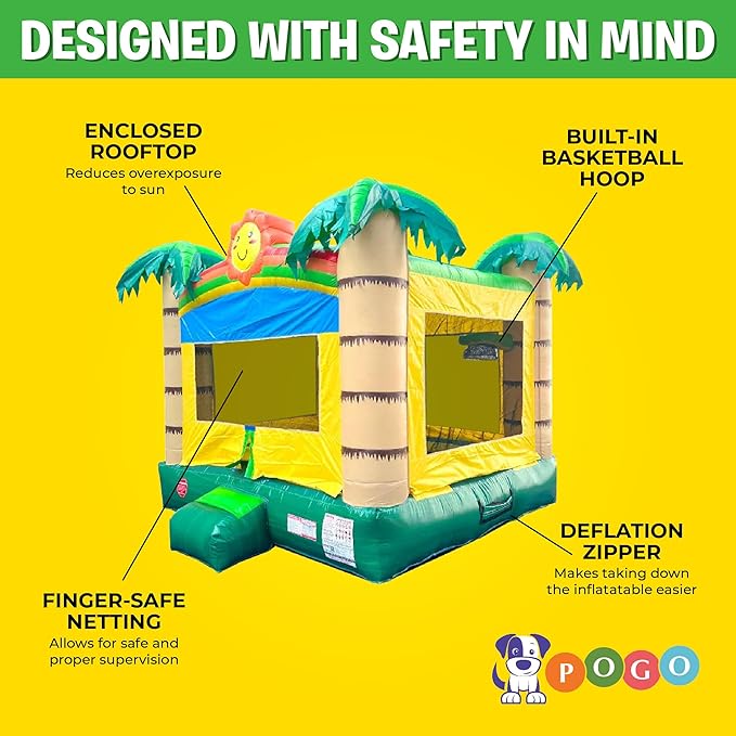 Crossover No-Print Tropical Smiley Face Inflatable Bounce House, Bouncy Jump Castle for Kids and Toddlers, Outdoor Birthday Party Jumping Bouncer, Commercial-Grade, Without Blower, 13 x 12 x 14.5 Ft