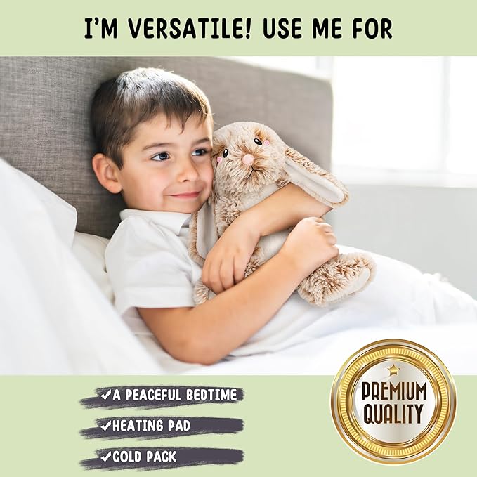 Bunny Microwavable & Weighted Stuffed Animals - 1.5 Lbs Unscented Heating Pad for Period Cramps Pain Relief and Anxiety, Cute Bunny Plush Toys Gifts for Women Girls Adults and Kids by Happy Fuel