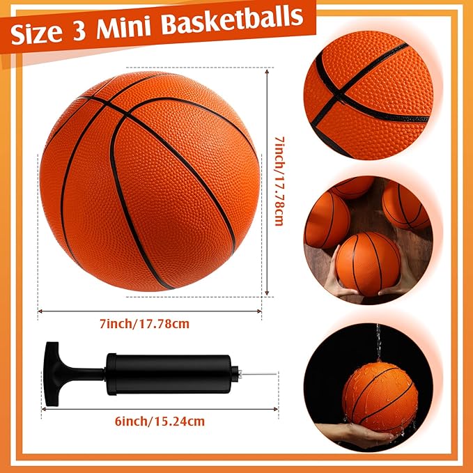 Vinsot 8 Pack Mini Rubber Basketballs Set 7 Inch Mini Hoop Basket Ball with Air Pump for Beginner Basketball Arcade Games Indoor Outdoor Pool Party Favors(Orange)
