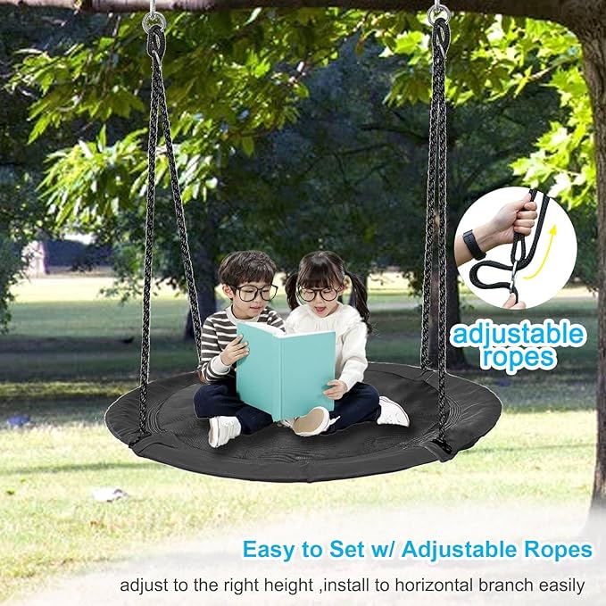 43 inch Saucer Tree Swing for Kids,Flying Round Swing Heavy Duty, Waterproof and All-Weather Resistant Textilene,Swivel,Adjustable Strong Ropes,Easy to Install,Outdoor Playground Backyard