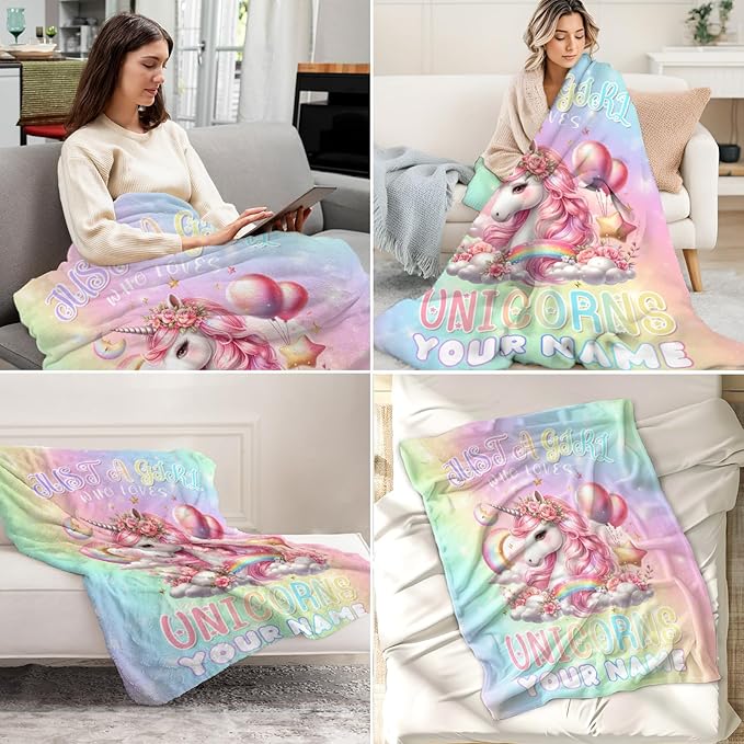 Custom Unicorn Blanket Gifts, 50 x 60 Inches Soft Lightweight Blankets for Girls - Pink Cute Throw Blanket for Bed, Sofa