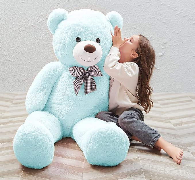 MorisMos Bow Tie Giant Teddy Bear 4 Feet, 47inch Big Teddy Bear Stuffed Animal Plush for Girlfriend, Boyfriend, Light Blue