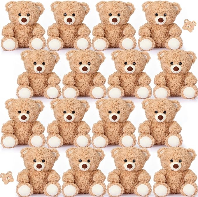 16 Pieces 8 Inch Bear Stuffed Animal Bulk for Birthday Baby Shower Soft Stuffed Bear Plush Toys Party Favors Animal Decorations for Christmas Party Gifts Supplies