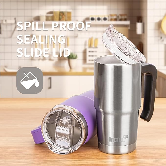 Insulated Tumbler with Handle 16 oz Stainless Steel Double Wall Vacuum Tumbler Cups Travel Coffee Mug with Lid and Straw(Silver)