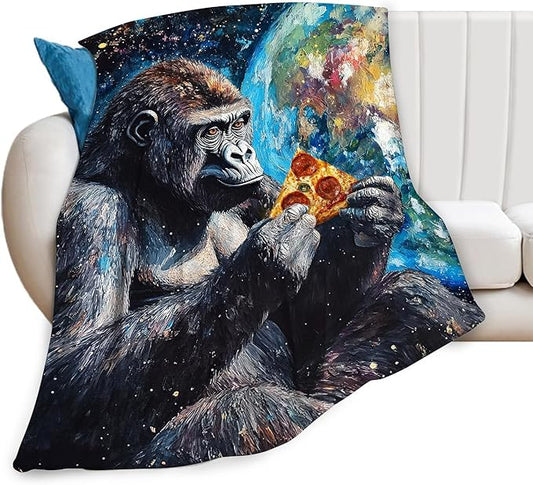 Funny Gorilla Blanket Fleece Soft Warm Plush Chimpanzee Animal Space Galaxy Throw Blanket Lightweight Plush Fuzzy Cozy Monkey Blankets for Kids Adult Suitable for Couch Sofa Bed 80"X60"