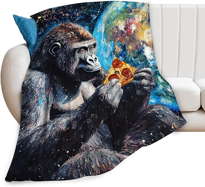 Funny Gorilla Blanket Fleece Soft Warm Plush Chimpanzee Animal Space Galaxy Throw Blanket Lightweight Plush Fuzzy Cozy Monkey Blankets for Kids Adult Suitable for Couch Sofa Bed 60"X50"